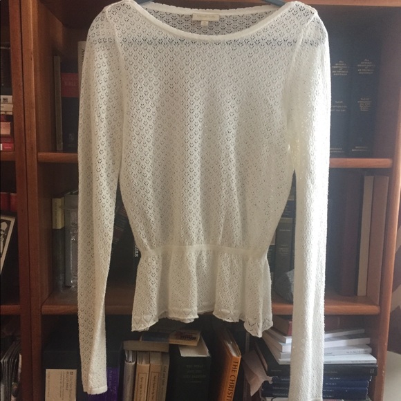 ModCloth Cream Peplum Crochet Sheer Lace Sweater - Picture 2 of 9